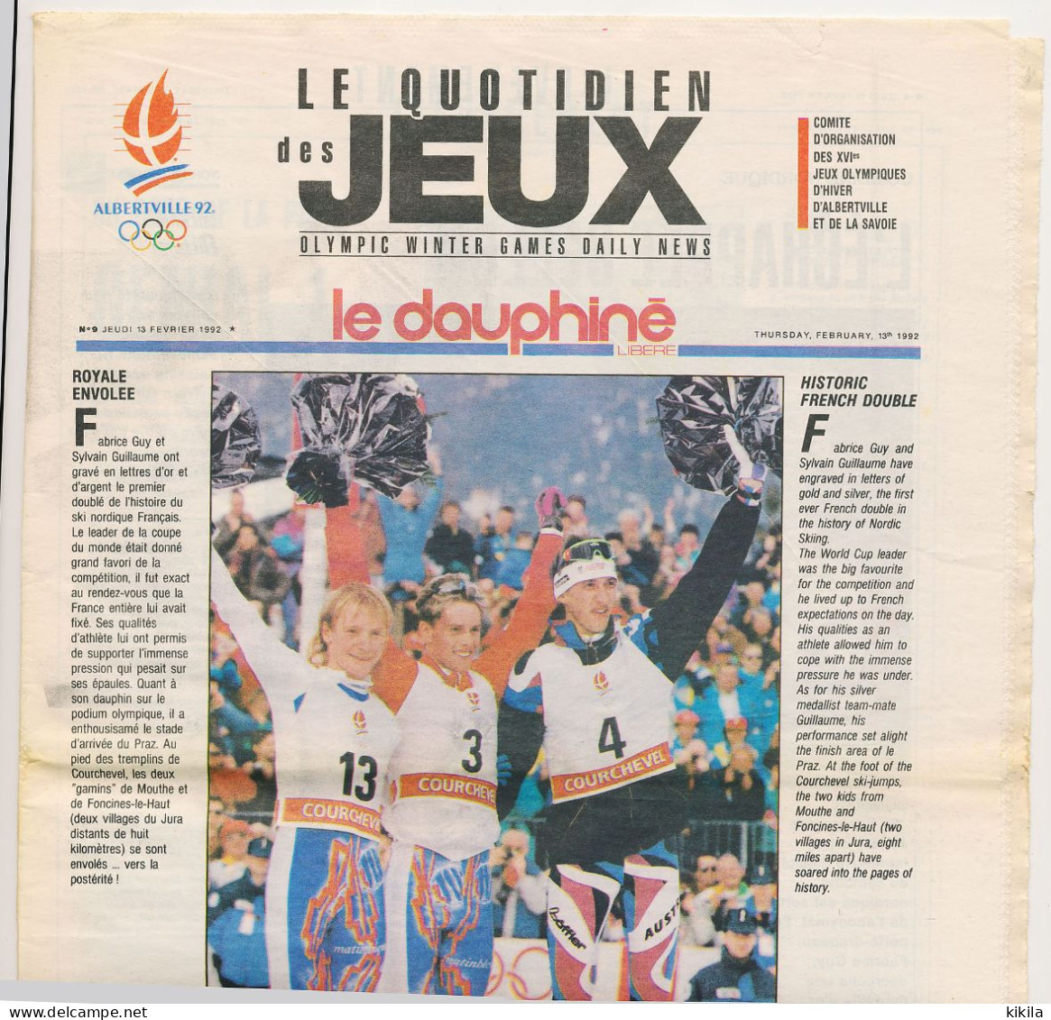 Le Dauphiné Libéré ALBERTVILLE 1992 Le Quotidien Des Jeux XVI° Jeux Olympiques D'Hiver N° 9 Jeudi 13 Février 1992 - 1950 à Nos Jours