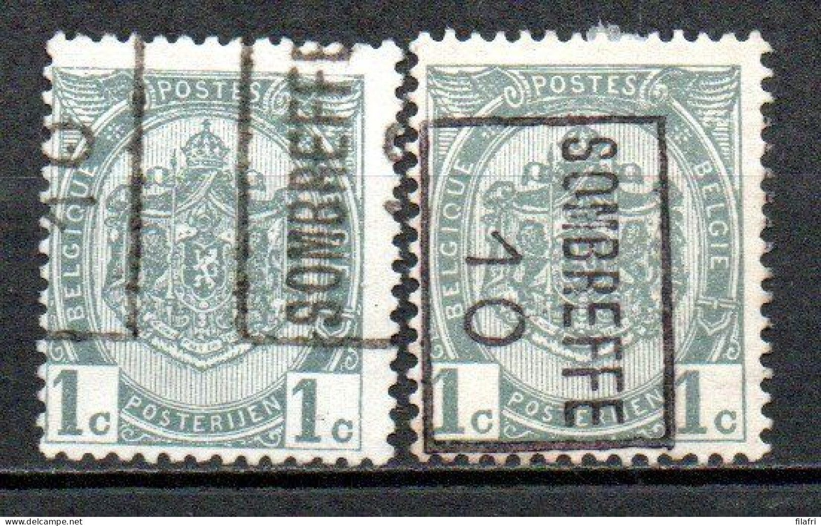 1483 Voorafstempeling Op Nr 81 - SOMBREFFE 10 - Positie A & B - Roller Precancels 1910-19