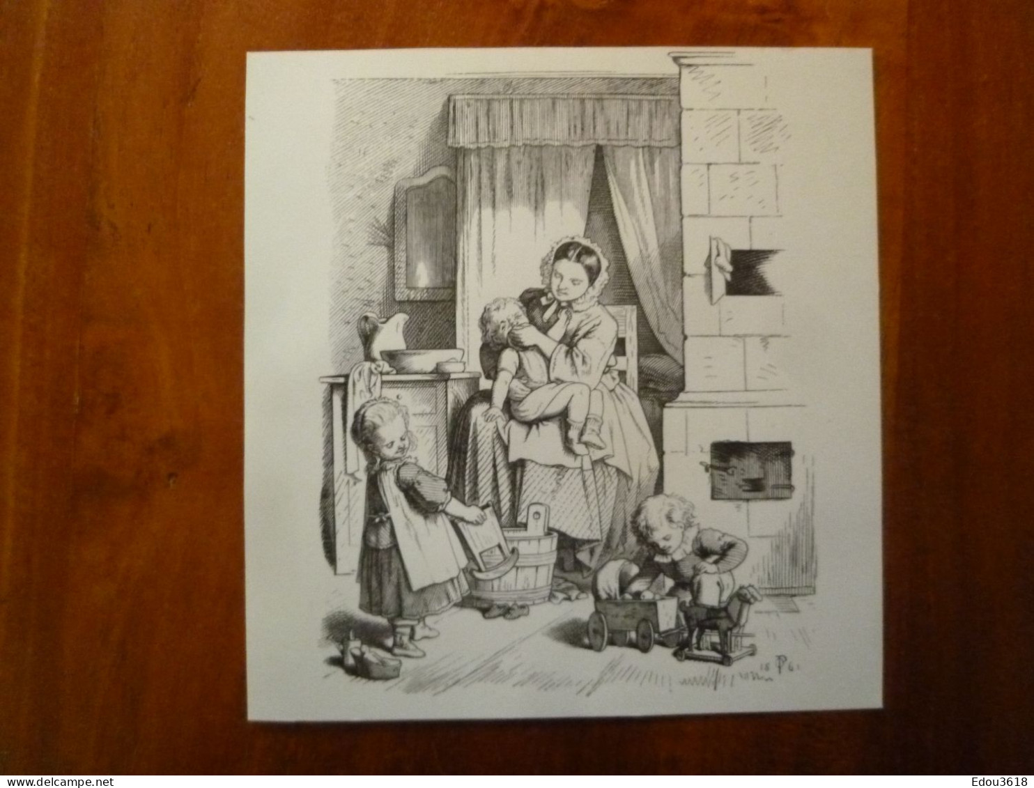 Oscar Ou Oskar Pletsch (1830-1888) Illustrateur Dessin Sur Carte 13x14cm Illustrant L'alphabet : T Comme Toilette - Autres & Non Classés