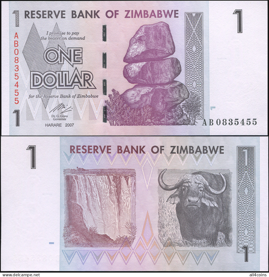 Zimbabwe 1 Dollar. 2007 (2008) Unc. Banknote Cat# P.65a - Simbabwe