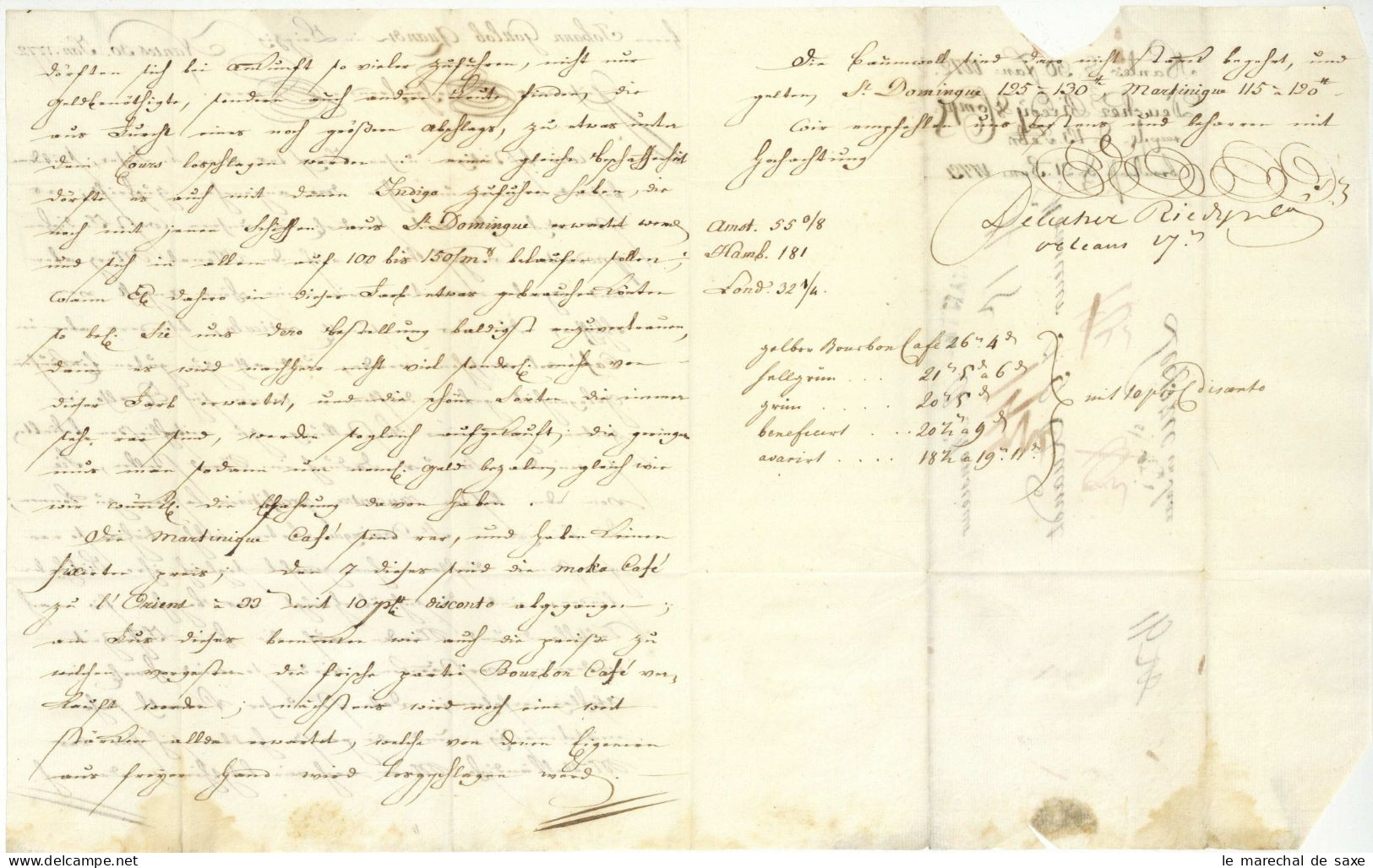 1772 Nantes Pour Leipzig Allemagne Deucher Riedy & Co. Commerce Avec L'Inde Martinique St Domingue - 1701-1800: Précurseurs XVIII