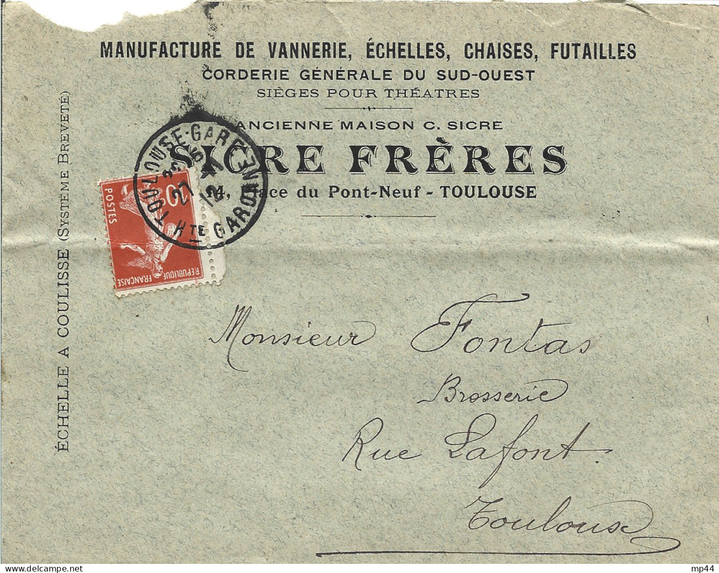 24 --- Lettre 31 TOULOUSE Sicre Frères Manufacture De Vannerie, échelles, Chaises, Futailles, Sièges Pour Théâtre - 1900 – 1949