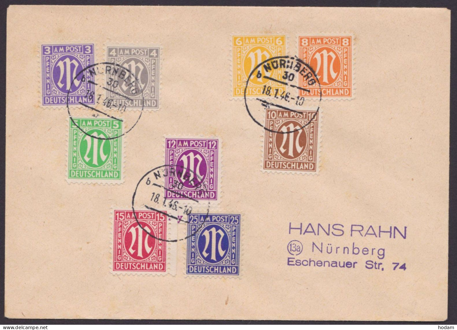 MiNr 1/9, Satz-Ortsbrief "Nürnberg", 18.1.46 - Storia Postale