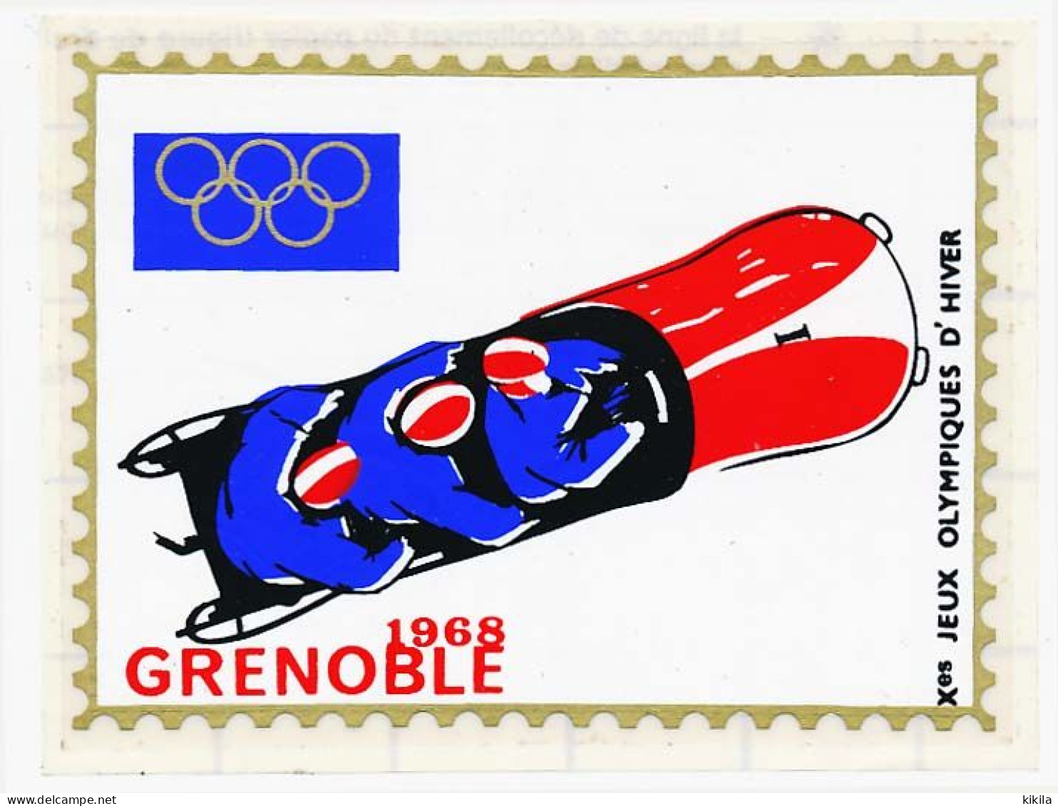 Autocollant  11.3 X 18.7 Cm  X° Jeux Olympiques D'Hiver De GRENOBLE 1968 Olympic Games 68 Le Bobsleigh - Other & Unclassified