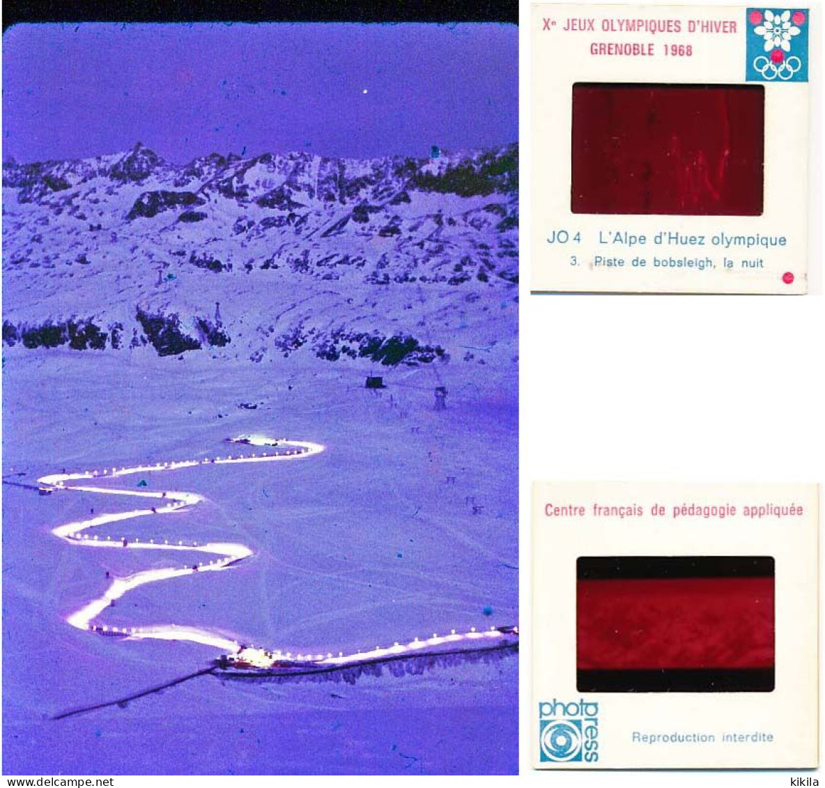 Diapositive Diapo N° 3  Les Jeux Olympiques D'Hiver GRENOBLE 1968 JO 4 L'ALPE D'HUEZ Piste De Bobsleigh La Nuit - Diapositivas