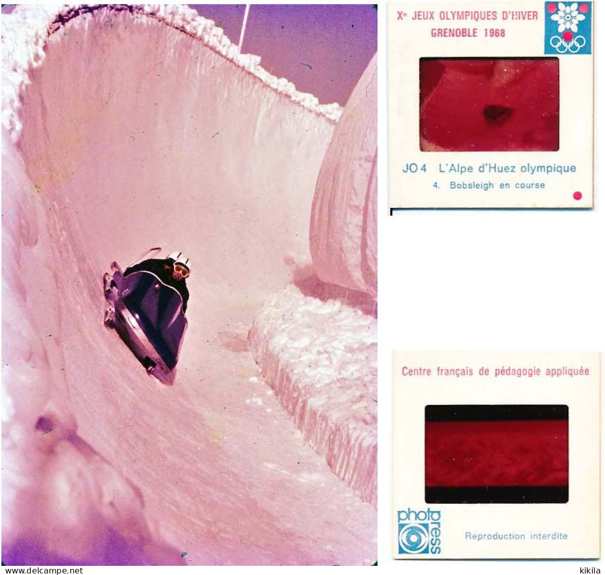 Diapositive Diapo N° 4 Les Jeux Olympiques D'Hiver GRENOBLE 1968 JO 4 L'ALPE D'HUEZ Bobsleigh En Course - Diapositives