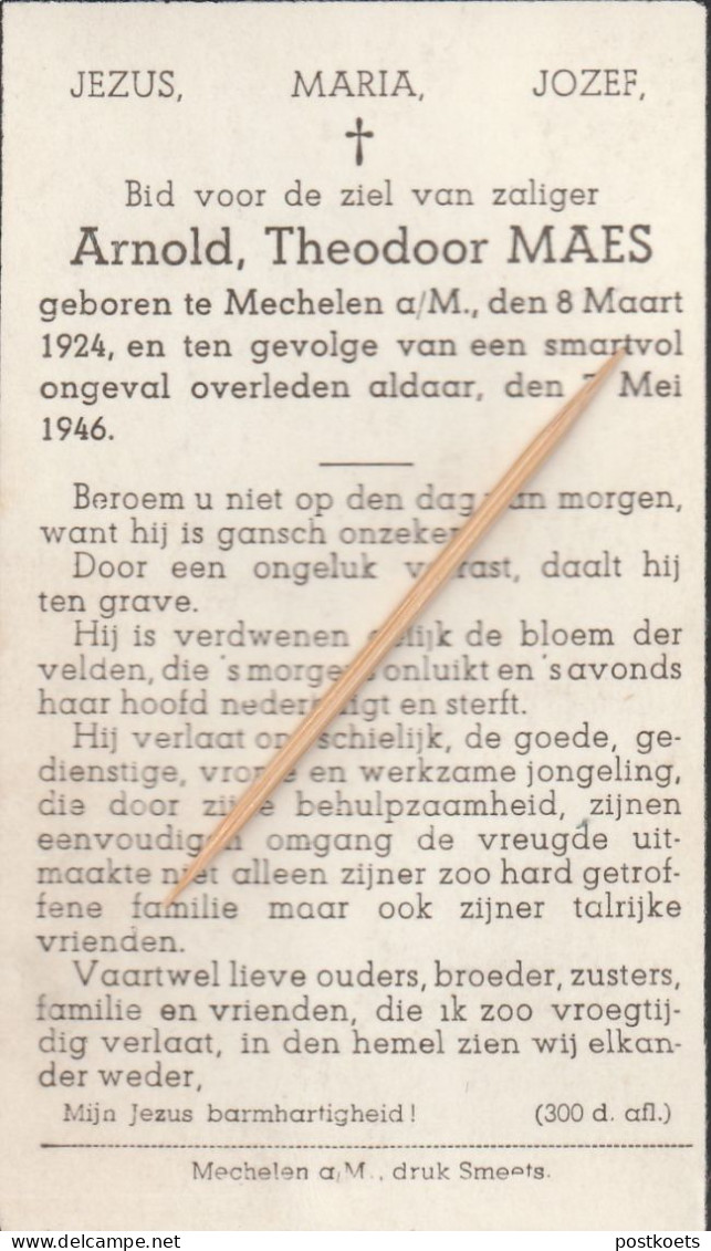 Mechelen Aan De Maas,1946, Arnold Maes, 2 Scans - Devotion Images