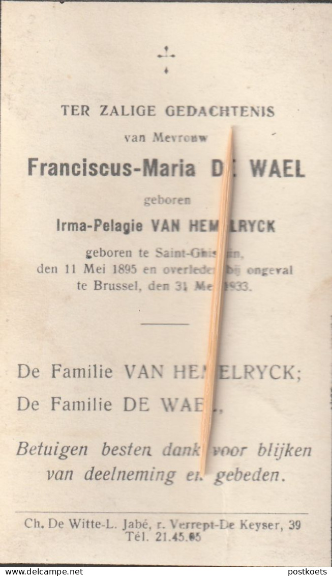 Saint-Ghislain, Brussel, 1933, Franciscus De Wael, Van Hemelryck - Devotion Images