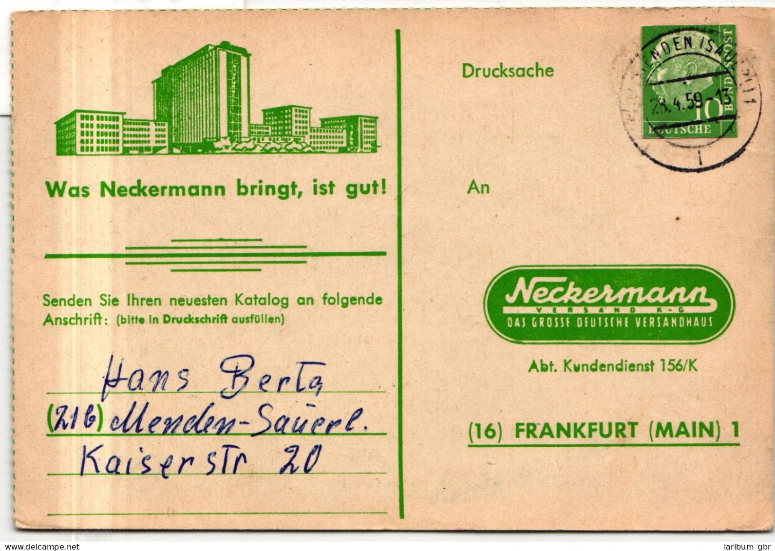 BRD Bund 183 Auf Postkarte Versandzentrum Neckermann #JG260 - Otros & Sin Clasificación