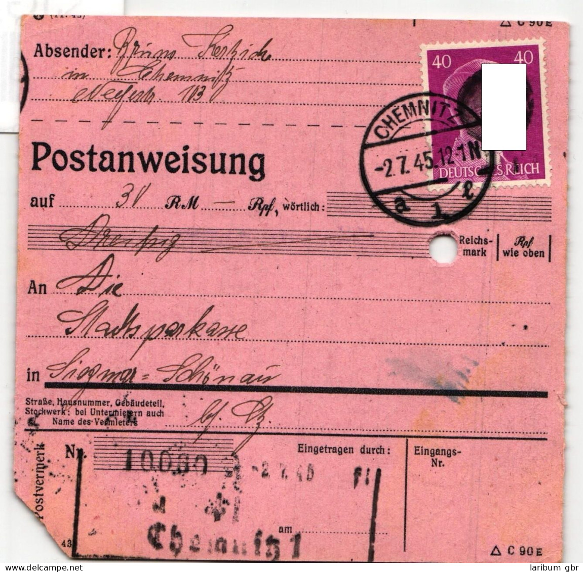 SBZ, Sächsische Schwärzungen Auf Postanweisung #JG331 - Autres & Non Classés