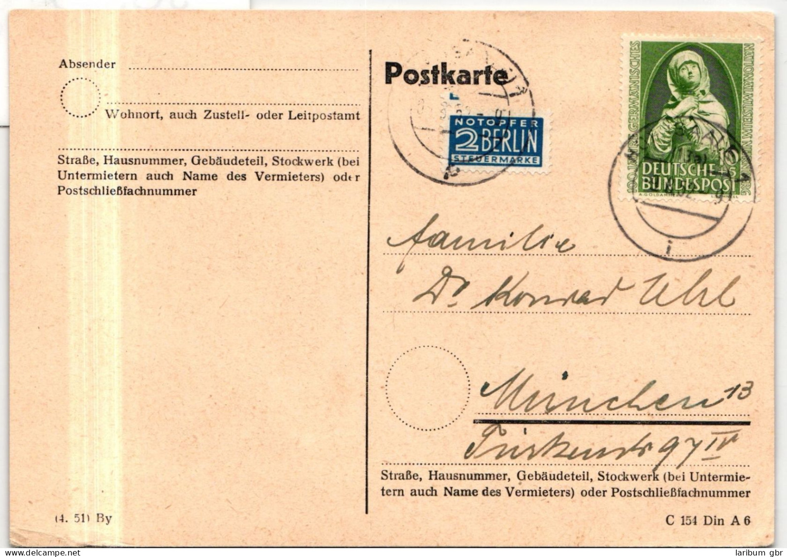 BRD Bund 151 Auf Postkarte Als Einzelfrankatur Portogerecht #JG300 - Andere & Zonder Classificatie