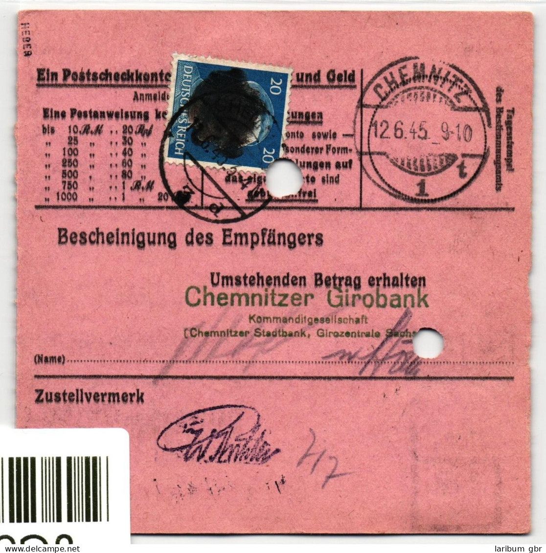 SBZ, Sächsische Schwärzungen Auf Postanweisung, Signiert Heber #JG321 - Andere & Zonder Classificatie