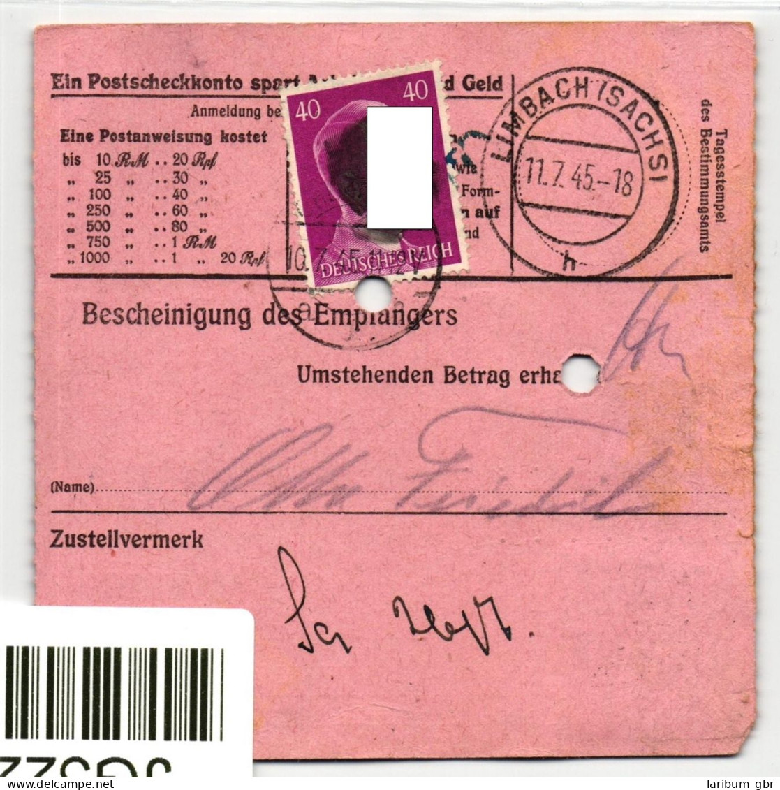 SBZ, Sächsische Schwärzungen Auf Postanweisung #JG322 - Autres & Non Classés