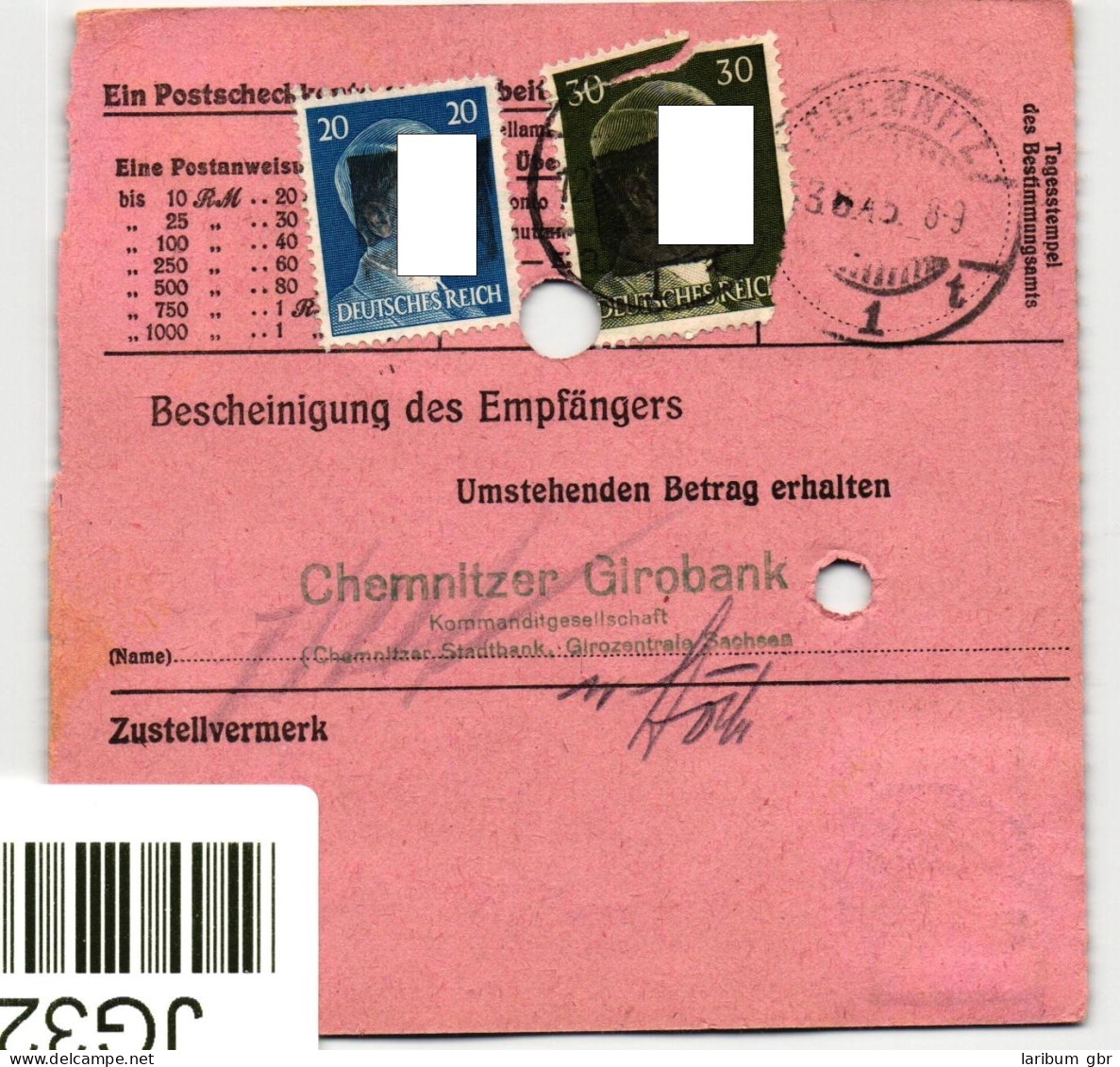 SBZ, Sächsische Schwärzungen Auf Postanweisung #JG326 - Autres & Non Classés