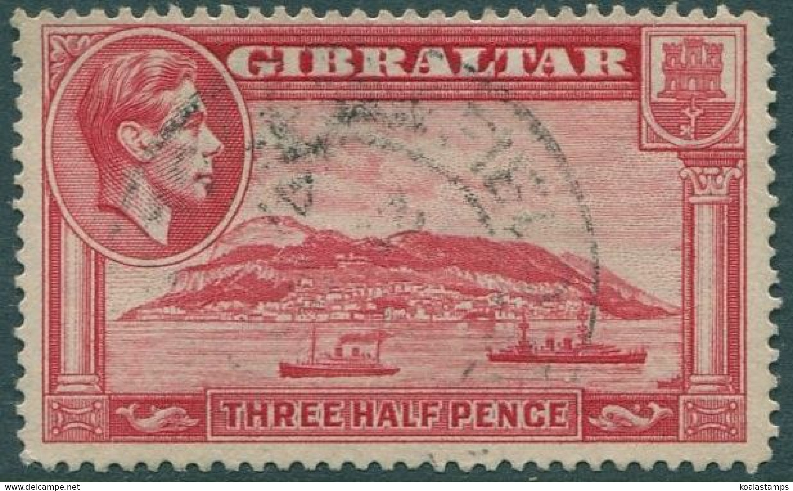 Gibraltar 1938 SG123a KGVI 1½d Carmine Rock Of Gibraltar P13½ FU - Gibilterra