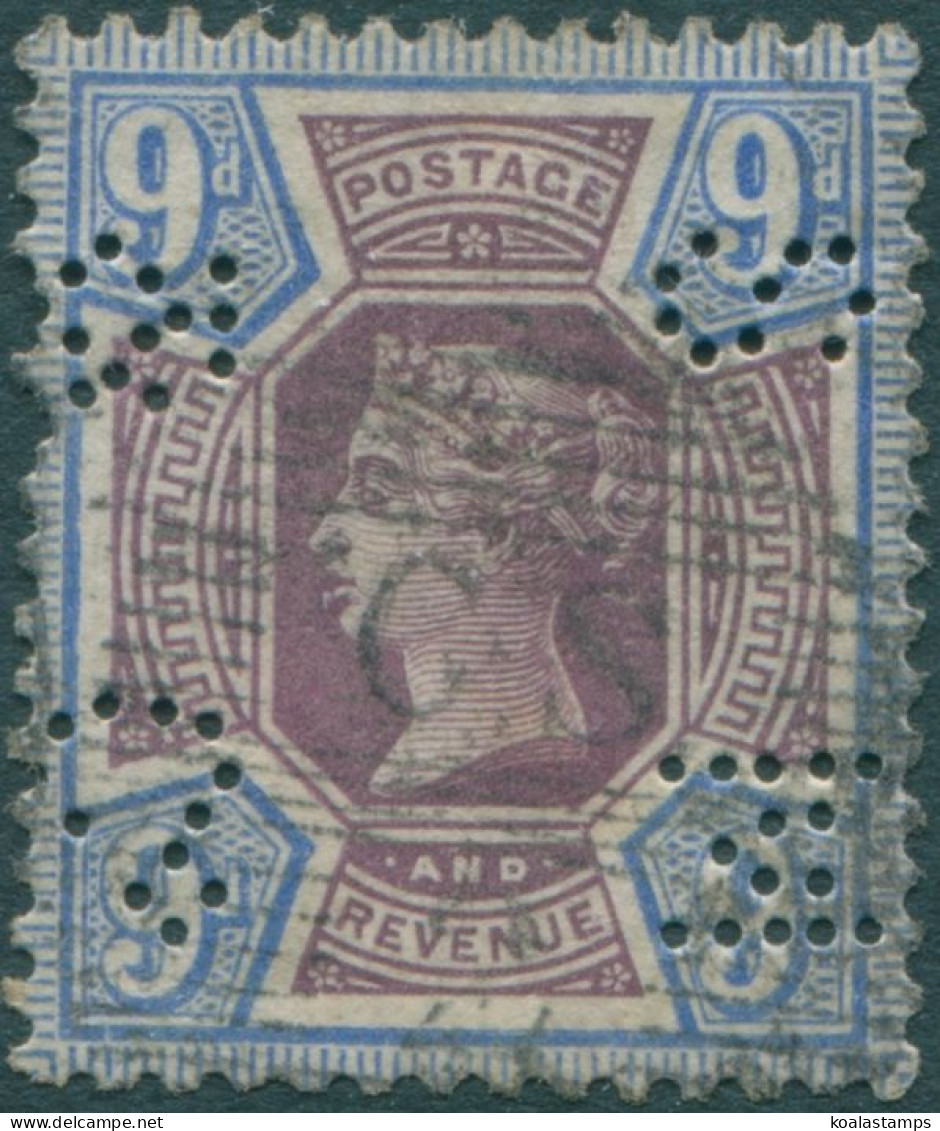 Great Britain 1887 SG209 9d Dull Purple And Blue QV Perfin FU - Otros & Sin Clasificación