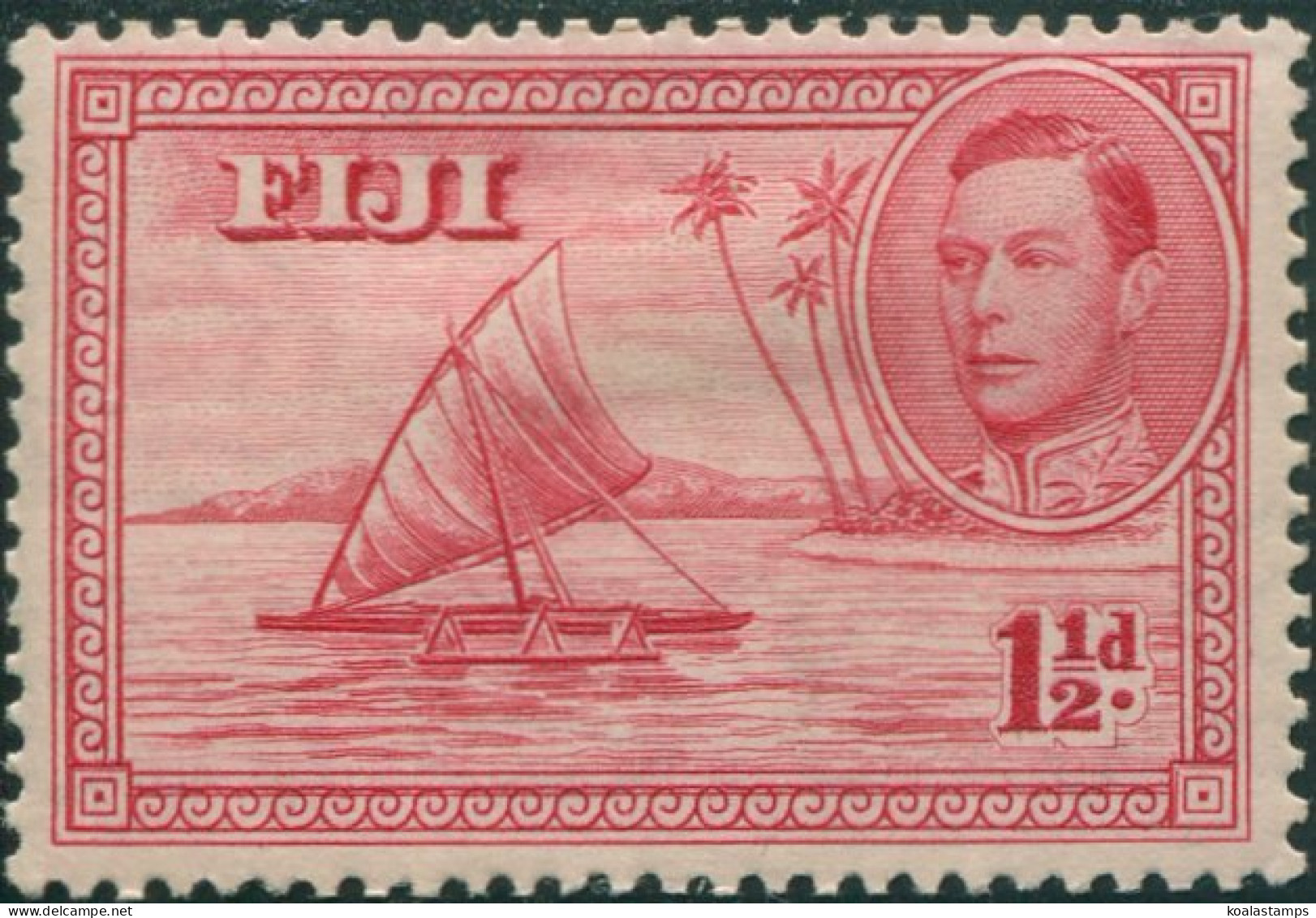Fiji 1938 SG251 1½d Carmine Empty Canoe KGVI P13½ Die 1 MLH - Fiji (1970-...)
