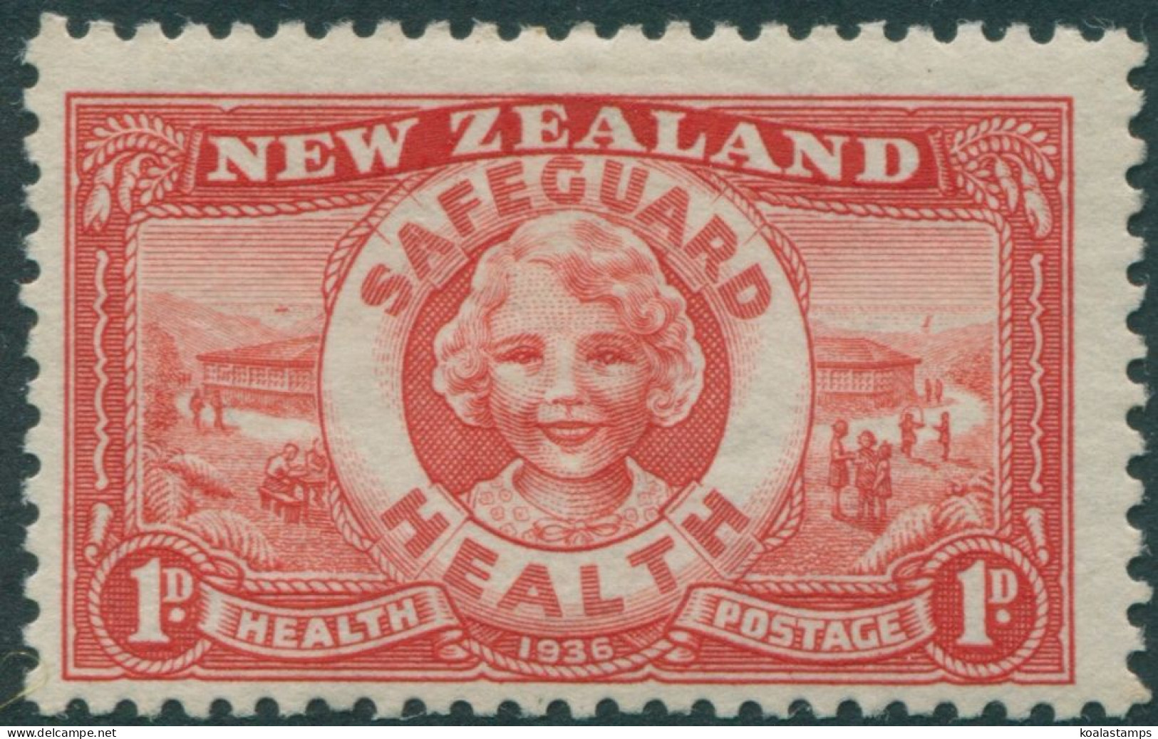 New Zealand 1936 SG598 1d + 1d Scarlet Health Camp MLH - Other & Unclassified