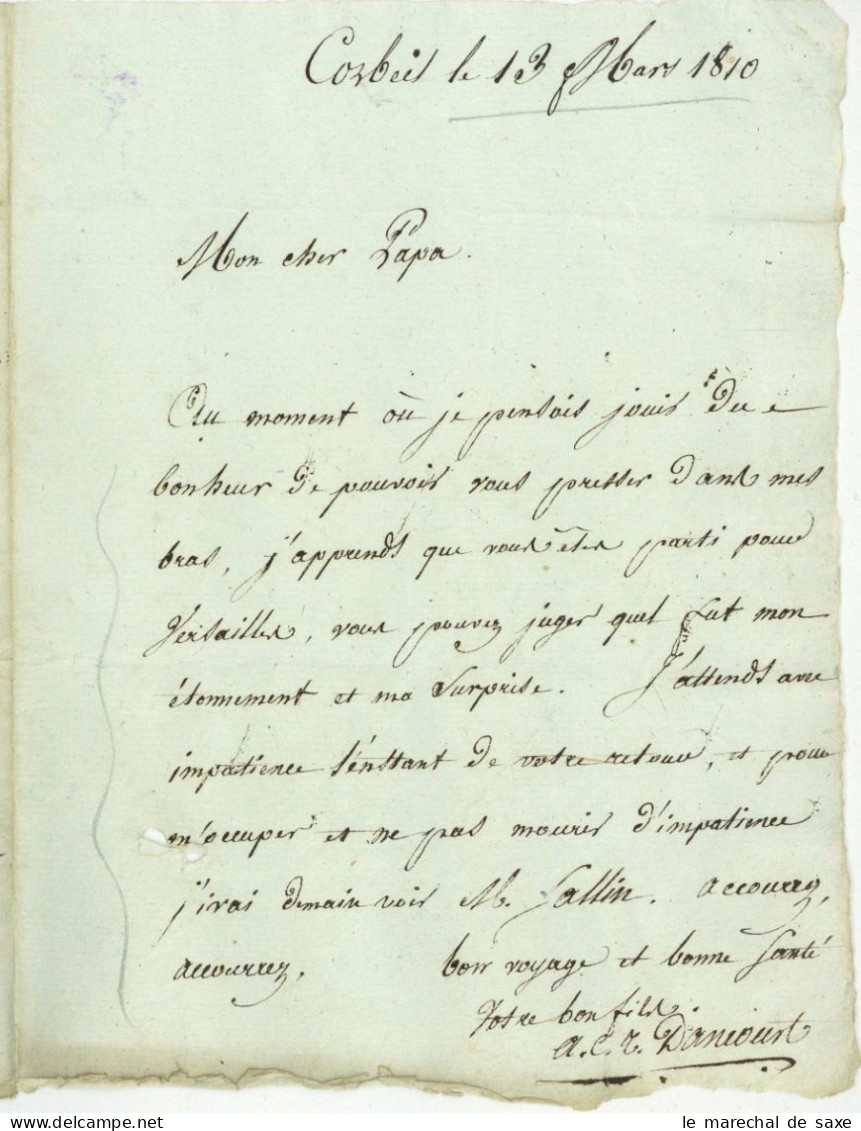 Corbeil 1810 Dancourt Pour Paris + Mention: 12 Sols Au Porteur Si La Lettre Et Remise à Cinq Heures Apres Midy Le 14 Mar - 1701-1800: Precursores XVIII