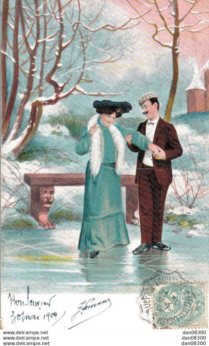 COUPLE EN PATINS A GLACE - 1900-1949