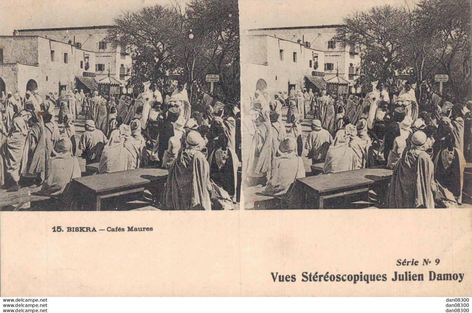 CARTE STEREOSCOPIQUE ALGERIE BISKRA CAFES MAURES - Stereoscope Cards
