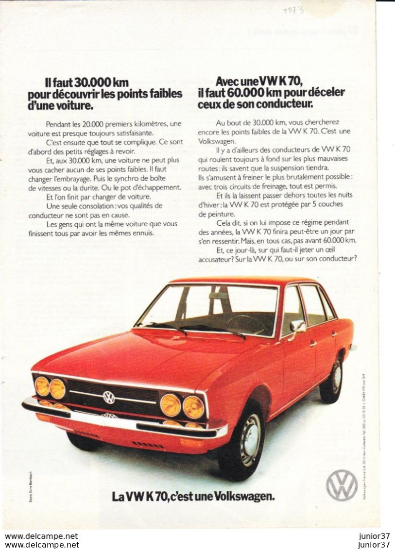 4 Feuillets De Magazine Volkswagen K 70 L 1973 - Coches