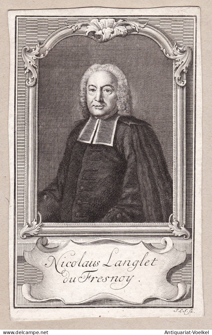 Nicolas Langlet De Fresnoy - Nicolas Langlet De Fresnoy (1674-1755) French Historian Geographer Philosopher Bi - Prenten & Gravure