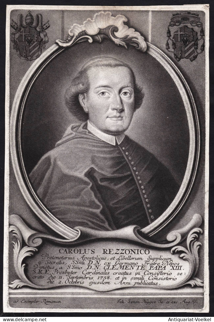 Carolus Rezzonico - Carlo Rezzonico (1724-1799) Cardinal Venezia Porto Santa Rufina Portrait - Prenten & Gravure