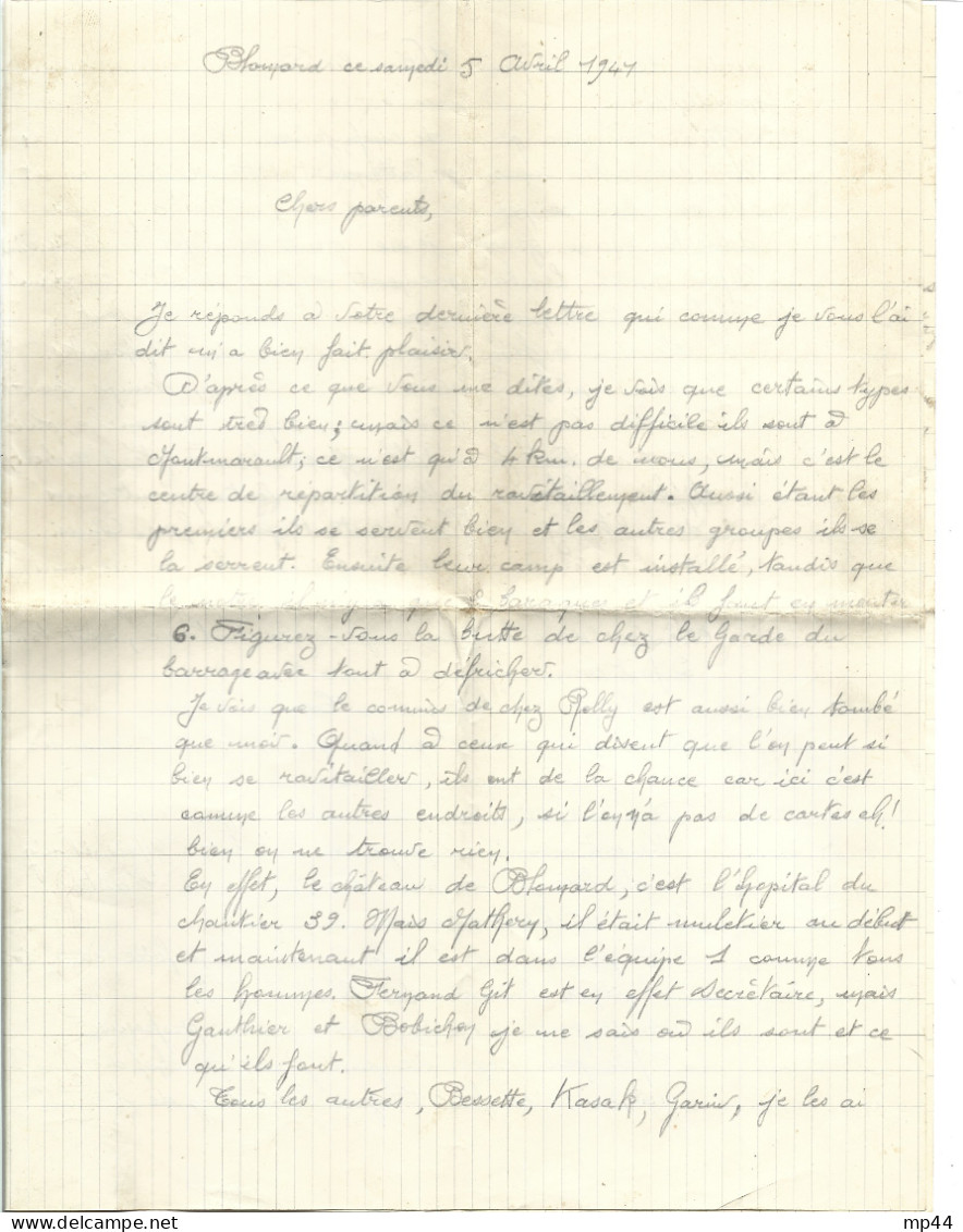 1L3 --- 03 MONTMARAULT Blamart Chantier De Jeunesse N° 39 (avec La Lettre) - WW II