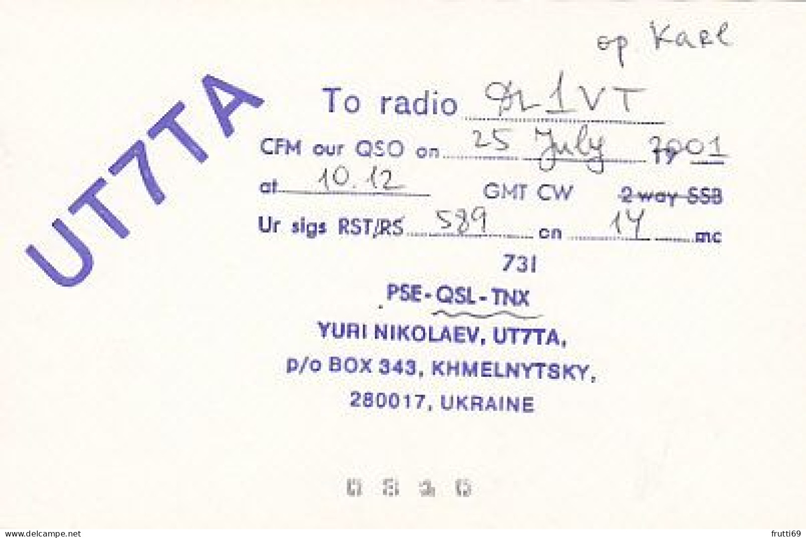 AK 210583 QSL - Ukraine - Khmelnytsky - Radio-amateur