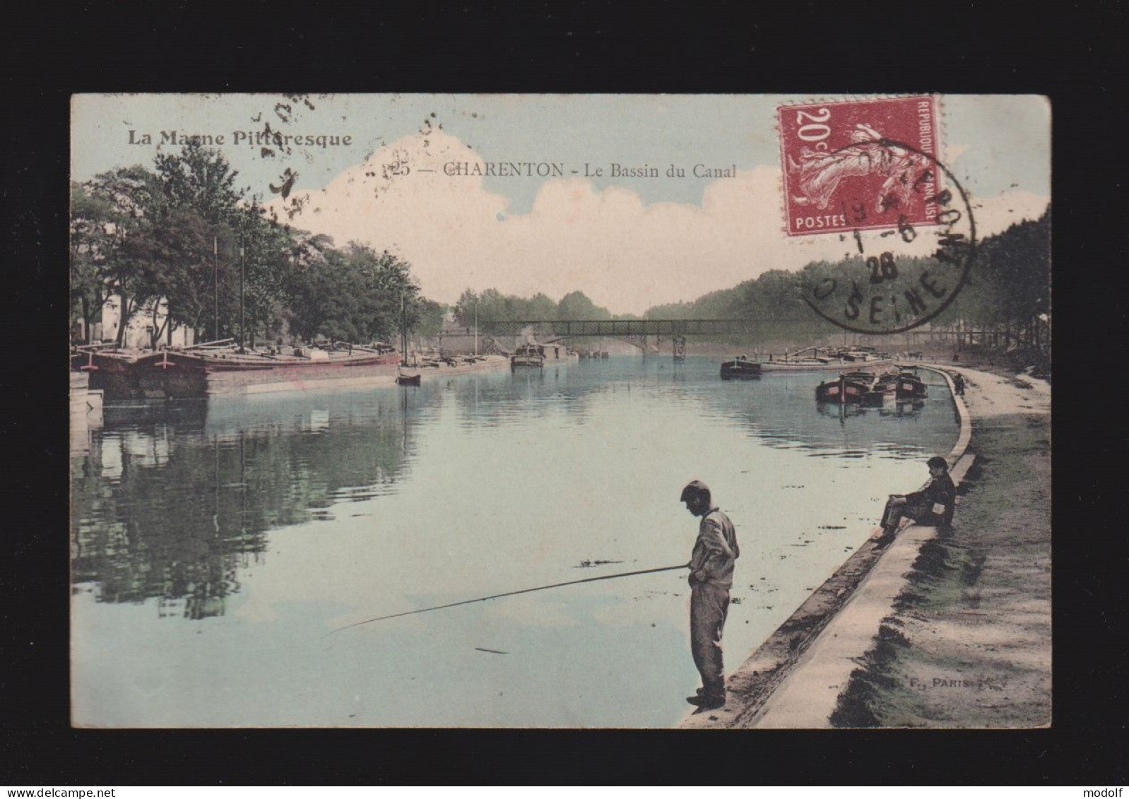 CPA - 94 - Charenton - Le Bassin Du Canal - Animée (pêcheurs) - Colorisée - Circulée En 1926 - Charenton Le Pont