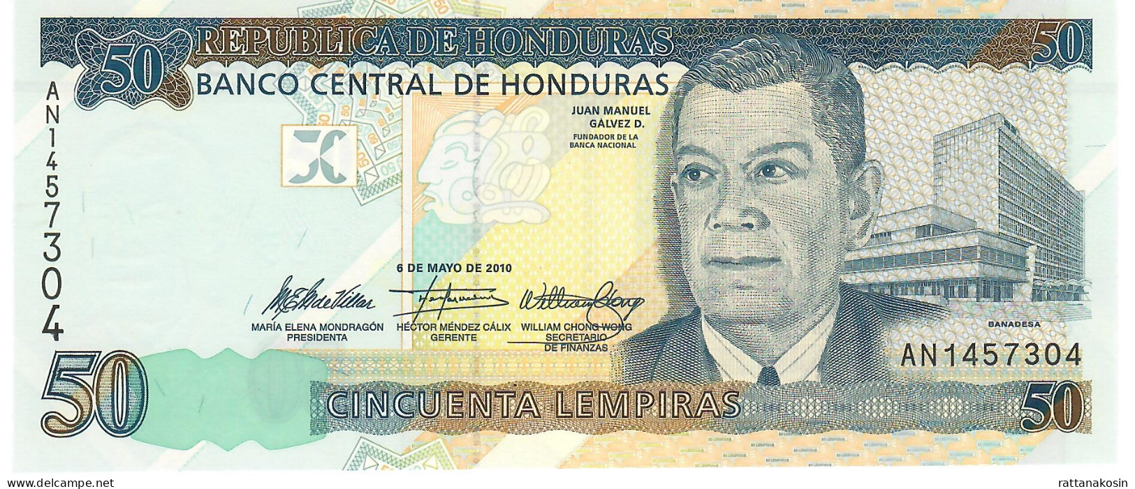 HONDURAS P94A 50 LEMPIRAS 2010 #AN  Signature 30    UNC. - Honduras