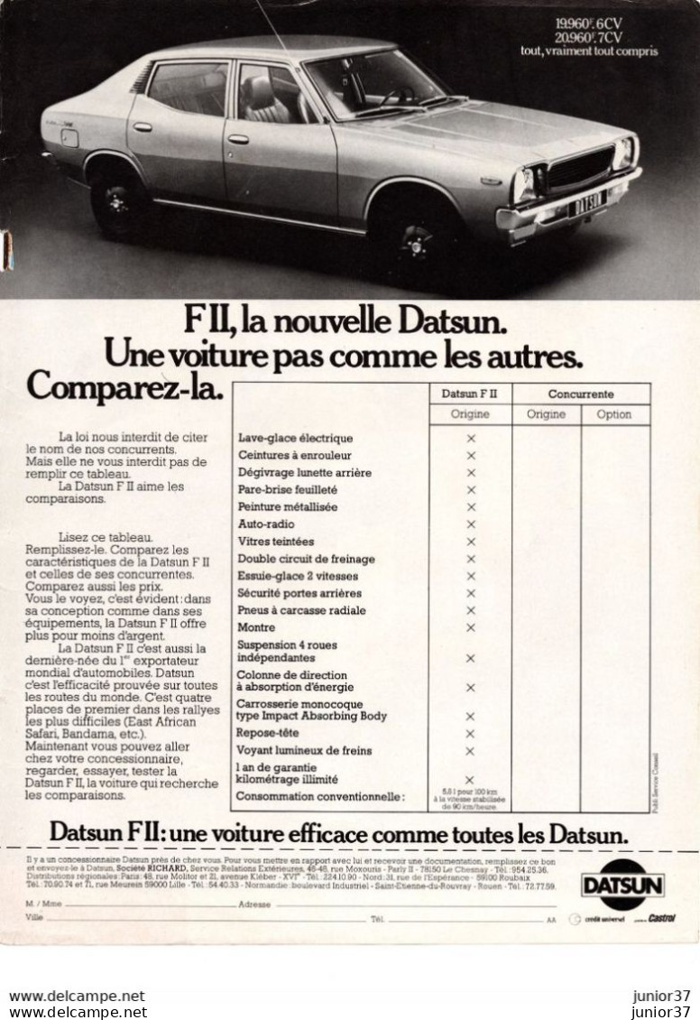 2 Feuillets De Magazine Datsun F II 1976 - Automobili