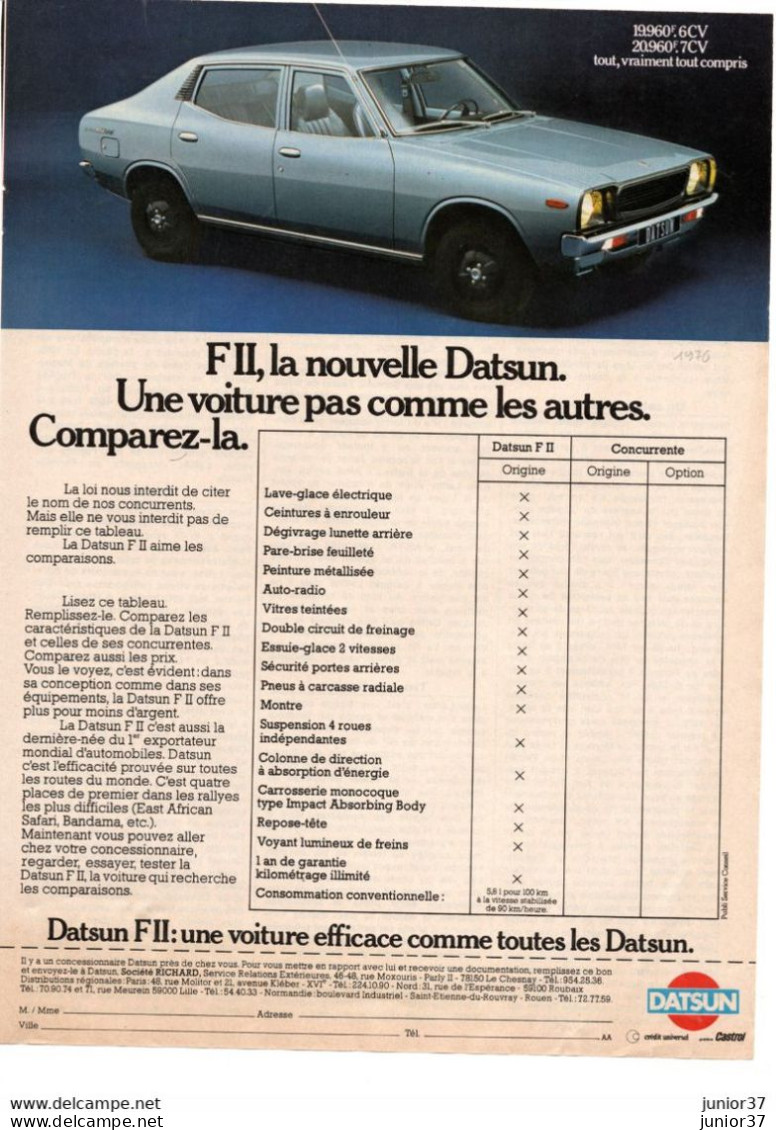 2 Feuillets De Magazine Datsun F II 1976 - KFZ