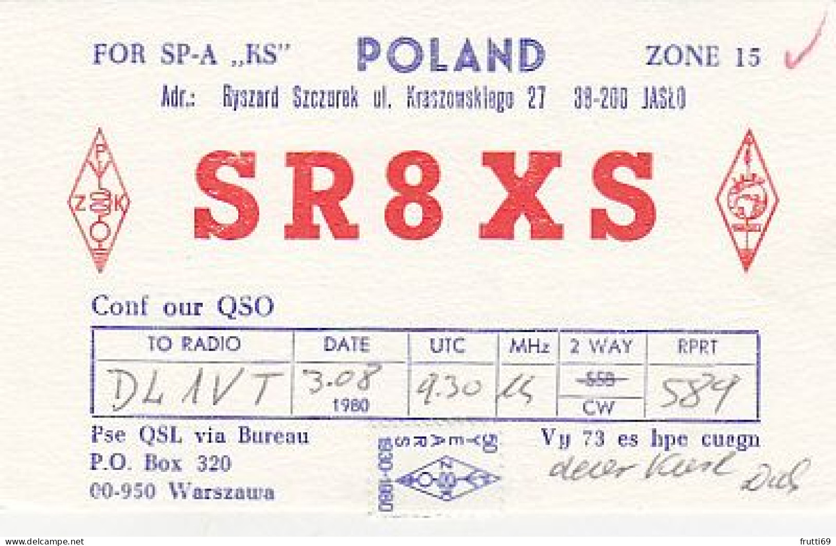 AK 210593 QSL - Poland - Jaslo - Amateurfunk