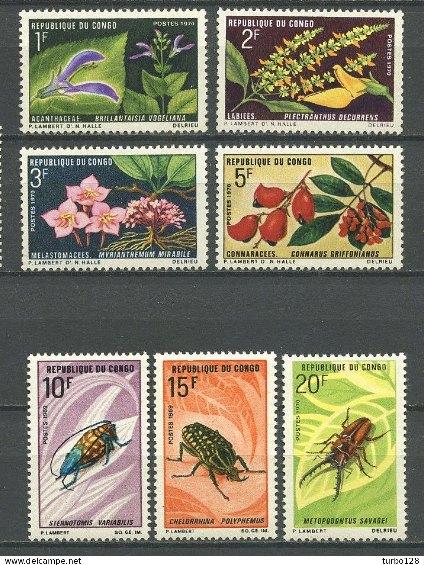CONGO 1970 N° 268/274 ** Neufs MNH Superbes C 11 € Faune Flore Brillantaisia Connarus Insectes Metopodontus Savagei - Neufs