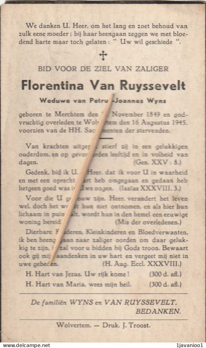 Merchtem, Wolvertem, 1945, Florentina Van Ruyssevelt, Wyns - Devotion Images