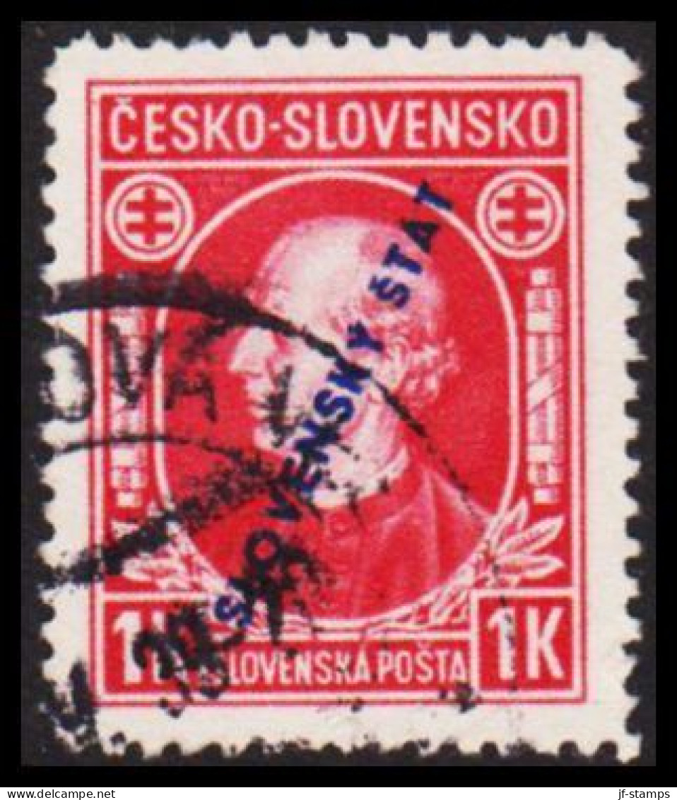 1939. SLOVENSKO Andrej Hlinka 1 K Perf 12½ Overprinted Slovensky Stat.  (Michel 25A) - JF545948 - Gebraucht