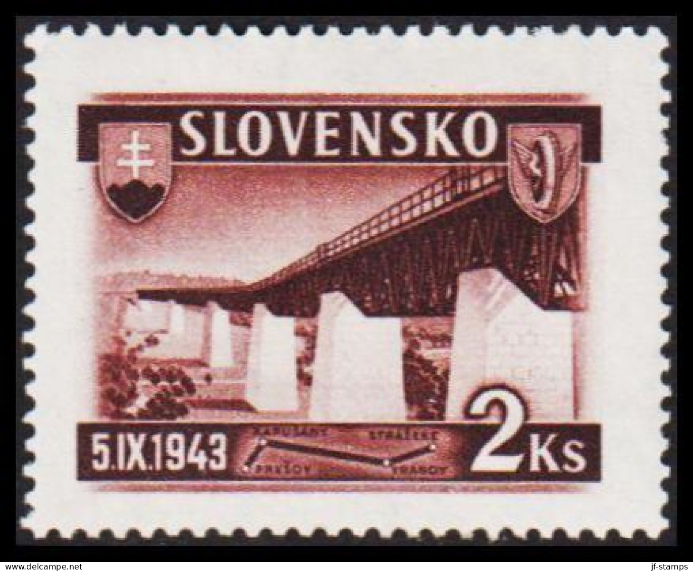 1943. SLOVENSKO Railroad Strážske–Prešov 2 Ks Hinged.  (Michel 127) - JF545997 - Ongebruikt