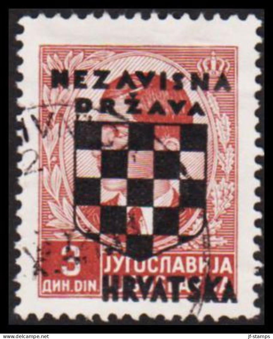 1941. HRVATSKA NEZAVISNA DRZAVA (SHIELD) HRVATSKA Overprint On 3 DIN. (Michel 14) - JF546029 - Kroatien