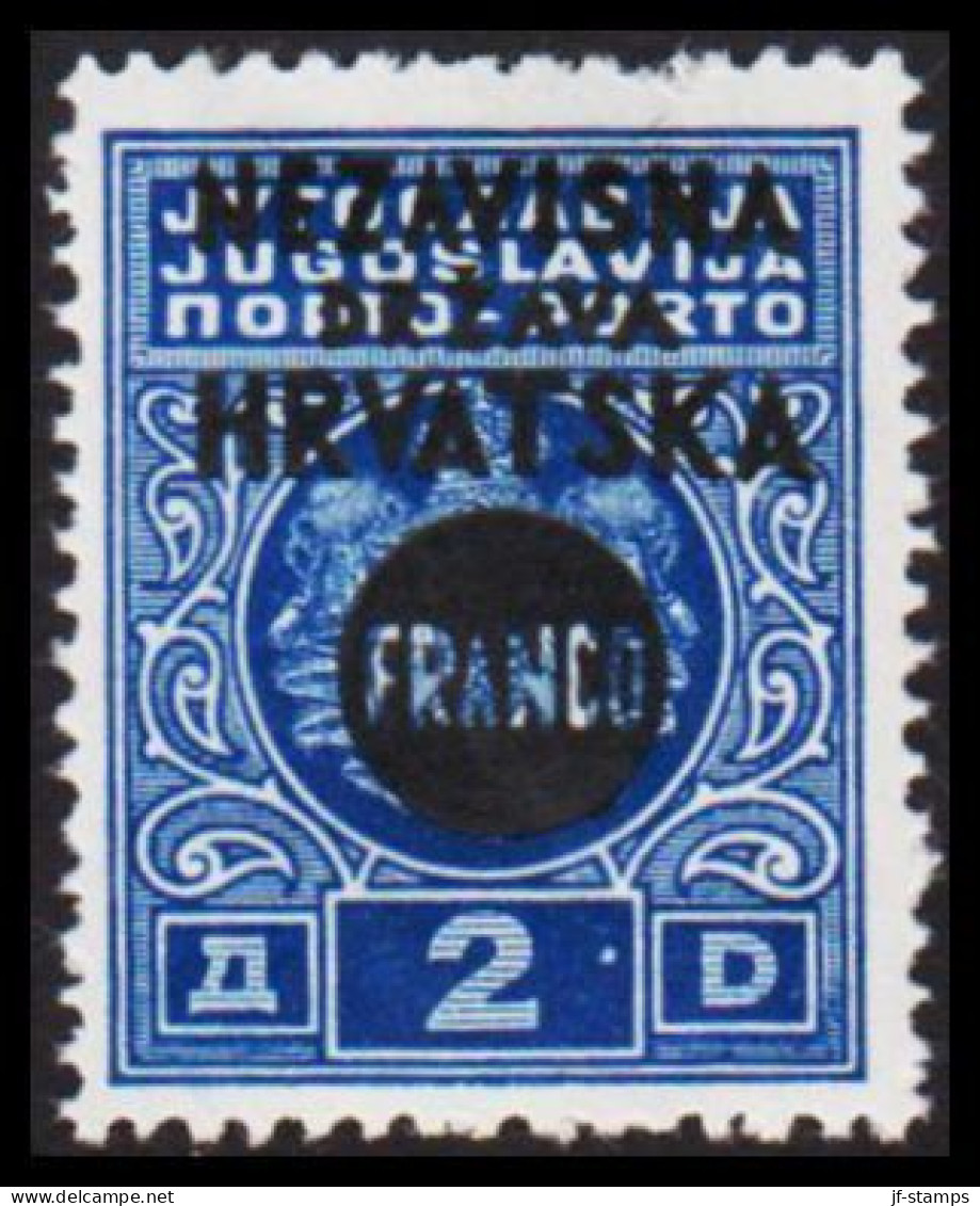 1941. HRVATSKA NEZAVISNA DRZAVA HRVATSKA FRANCO Overprint On 2 D. Hinged. (Michel 44) - JF546034 - Croatia