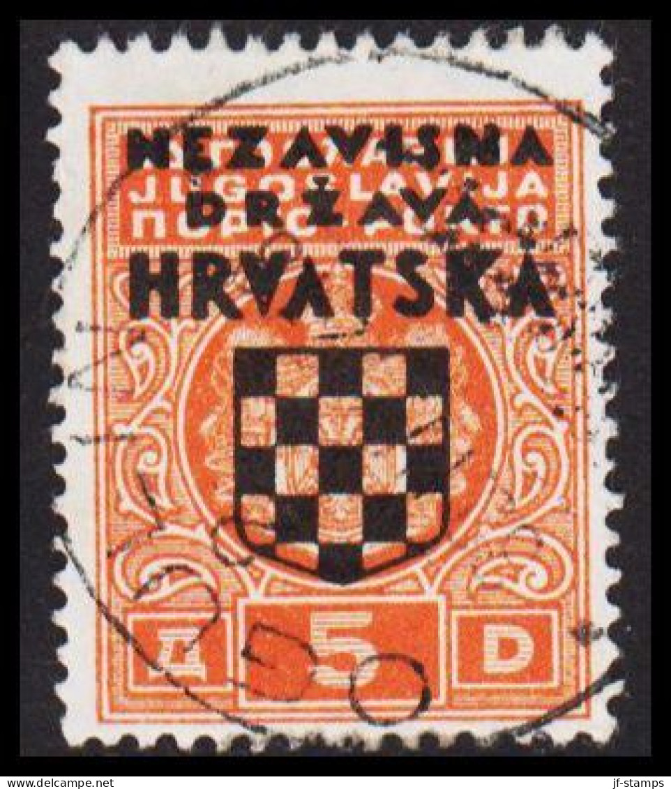1941. HRVATSKA NEZAVISNA DRZAVA HRVATSKA (SHIELD) Overprint On 5 D. (Michel Porto 4) - JF546038 - Croatia