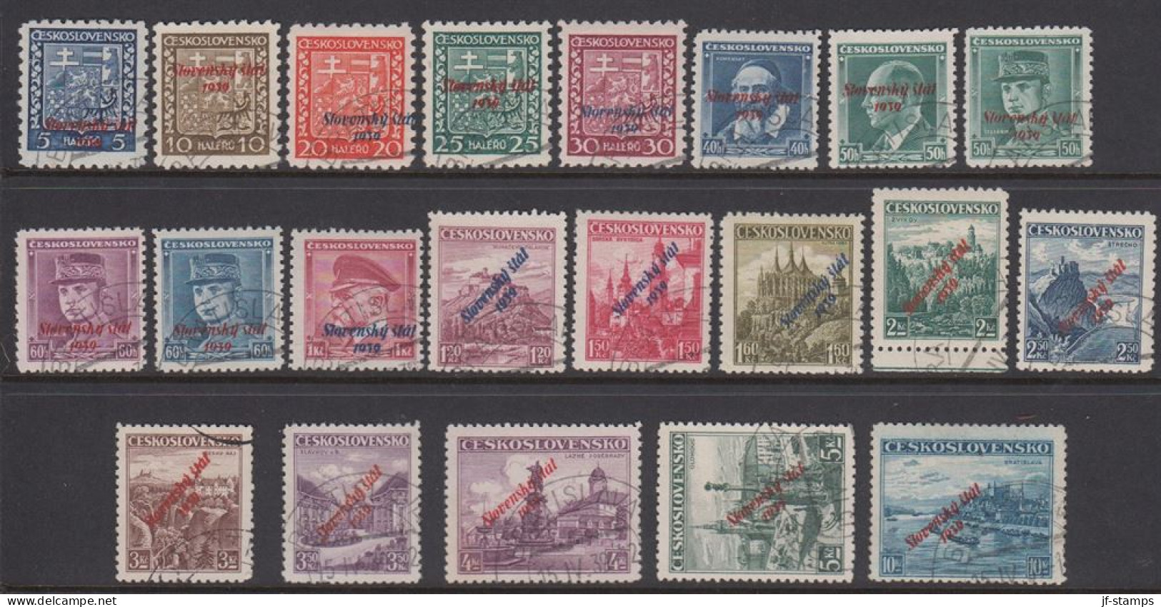 1939. SLOVENSKO Complete Set With 21 Ex Overprinted Slovensky Stat 1939. Signed. Rare Set (Michel 2-22) - JF365898 - Oblitérés