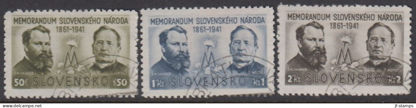 1941. SLOVENSKO Memorandum. Complete Set Of 3 Stamps.  (Michel 85-87) - JF365901 - Oblitérés