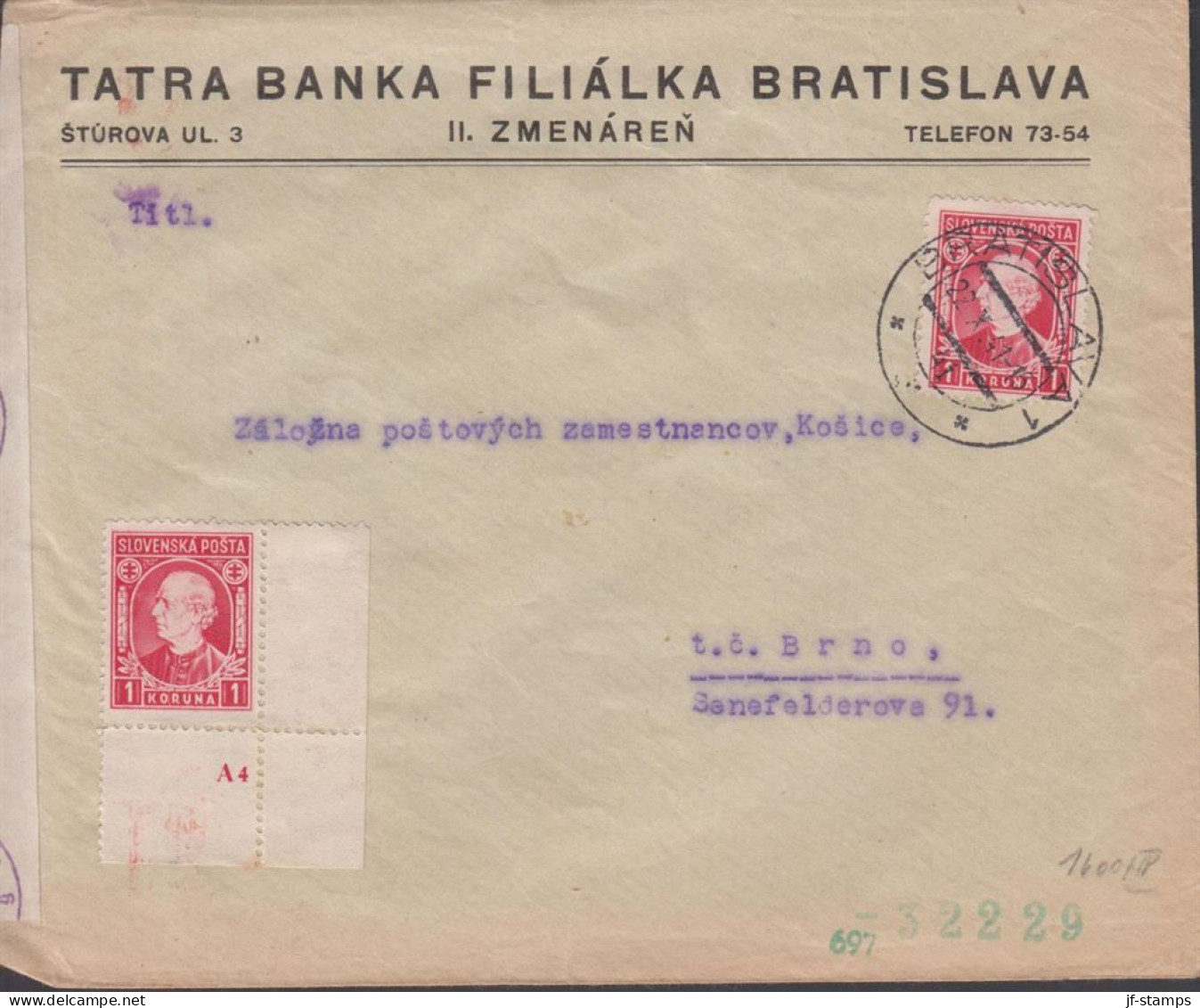 1940. SLOVENSKO Andrej Hlinka 2 Ex 1 KORUNA (one With Corner Margin And Print A4 Not Cancelled... (Michel 40) - JF441409 - Covers & Documents