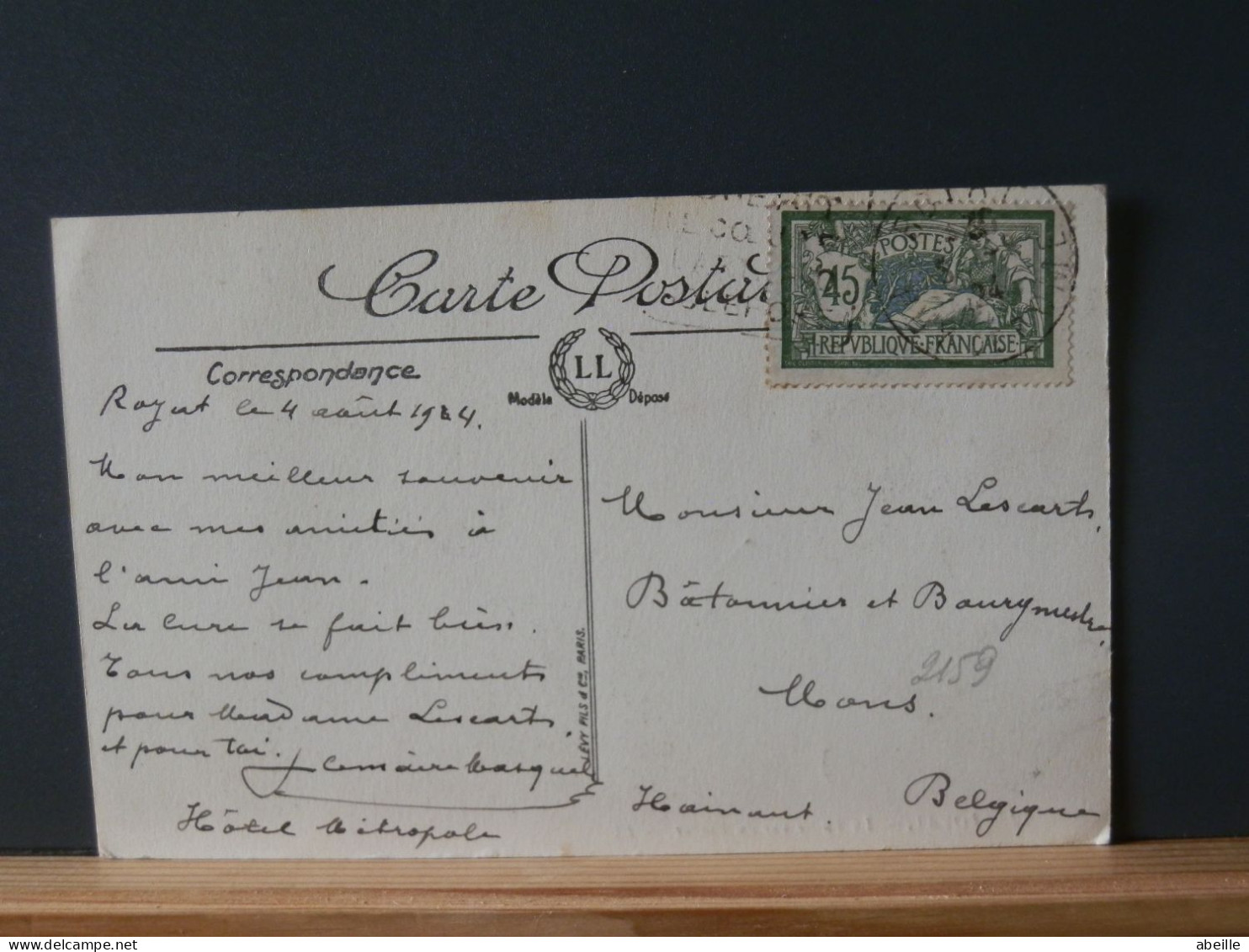 FRANCE/2159 CP. FRANCE  45C MERSON SEULE S/CP  POUR LA BELG.  1924 - 1900-27 Merson
