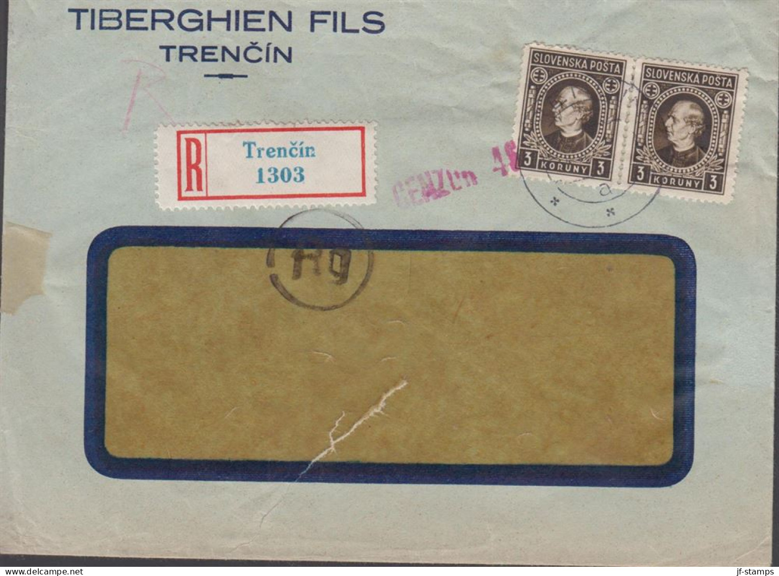 1940. SLOVENSKO Andrej Hlinka 3 KORUNY In Pair On Censored Cover Cancelled TRENCIN And With Lo... (Michel 42) - JF441417 - Storia Postale