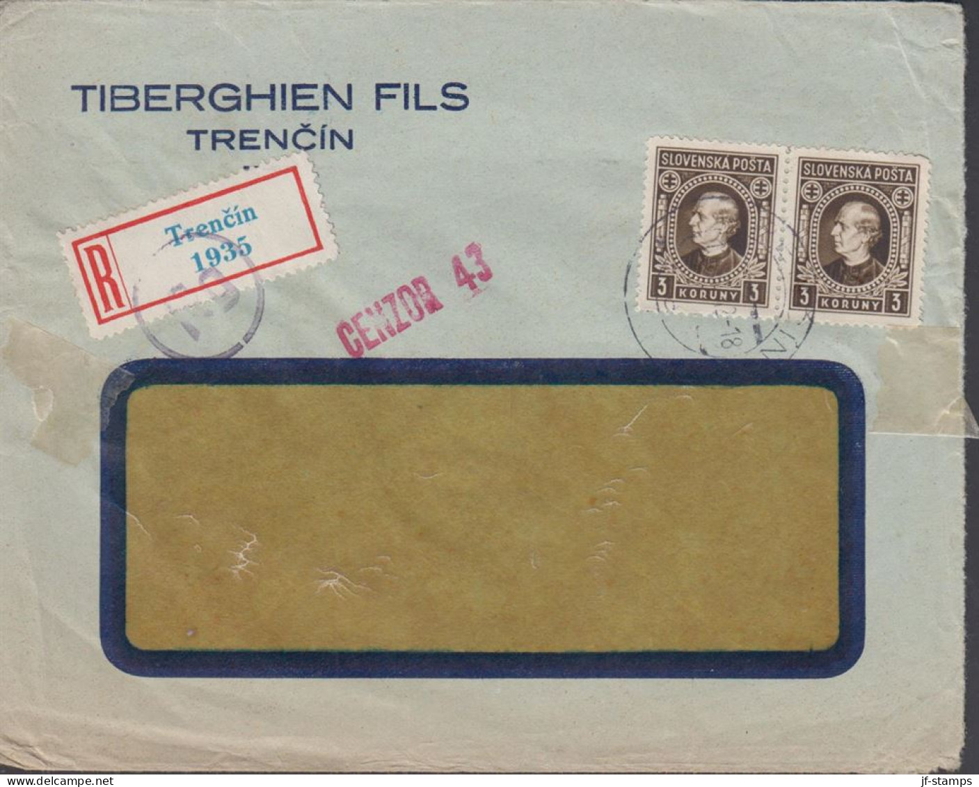 1942. SLOVENSKO Andrej Hlinka 3 KORUNY In Pair On Censored Cover Cancelled TRENCIN And With Lo... (Michel 42) - JF441419 - Briefe U. Dokumente