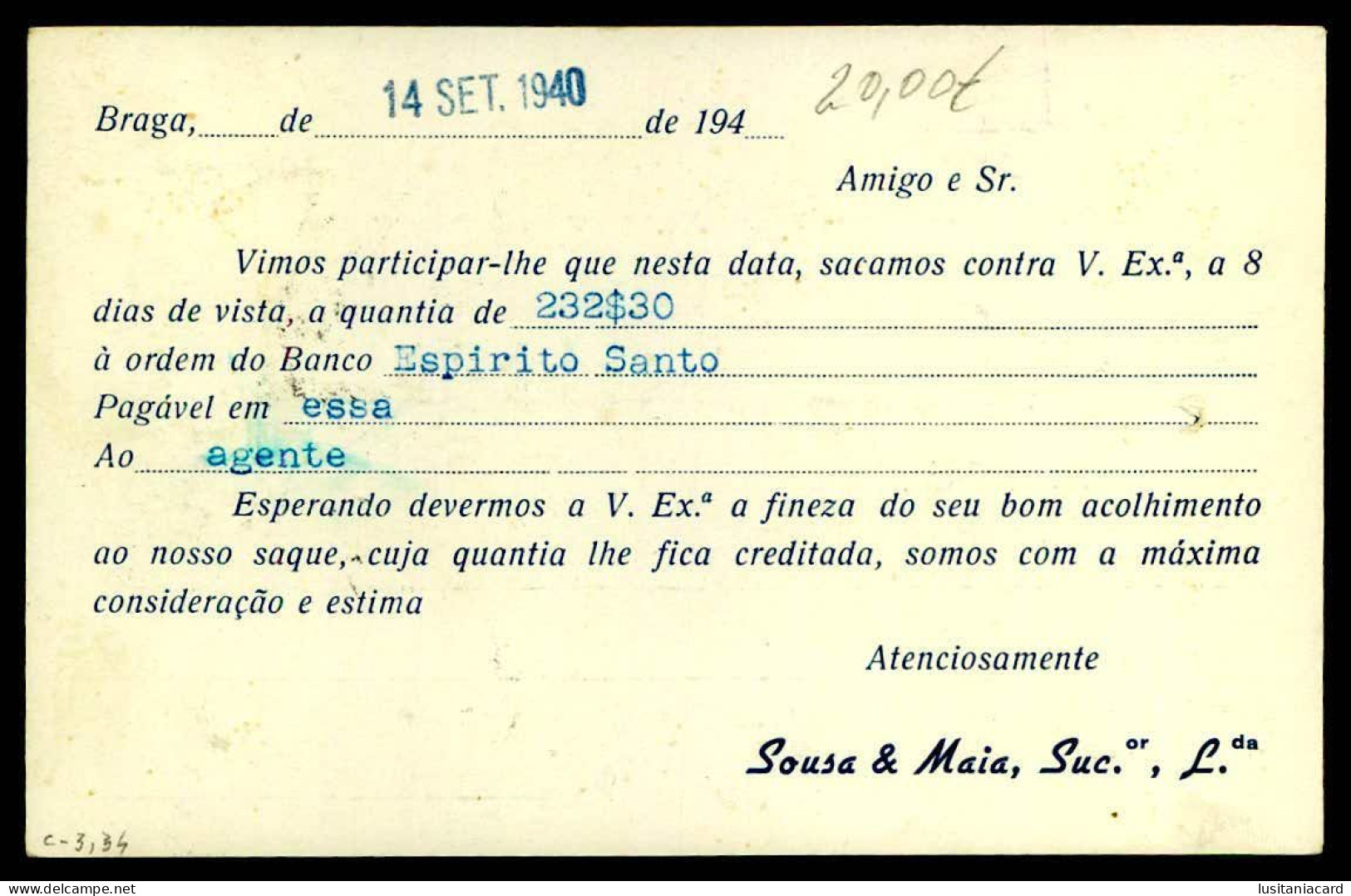 BRAGA - PUBLICIDADE - « Sousa & Maia, Suc.or, Lda. - Armazens De Fazendas -  Carte Postale - Braga