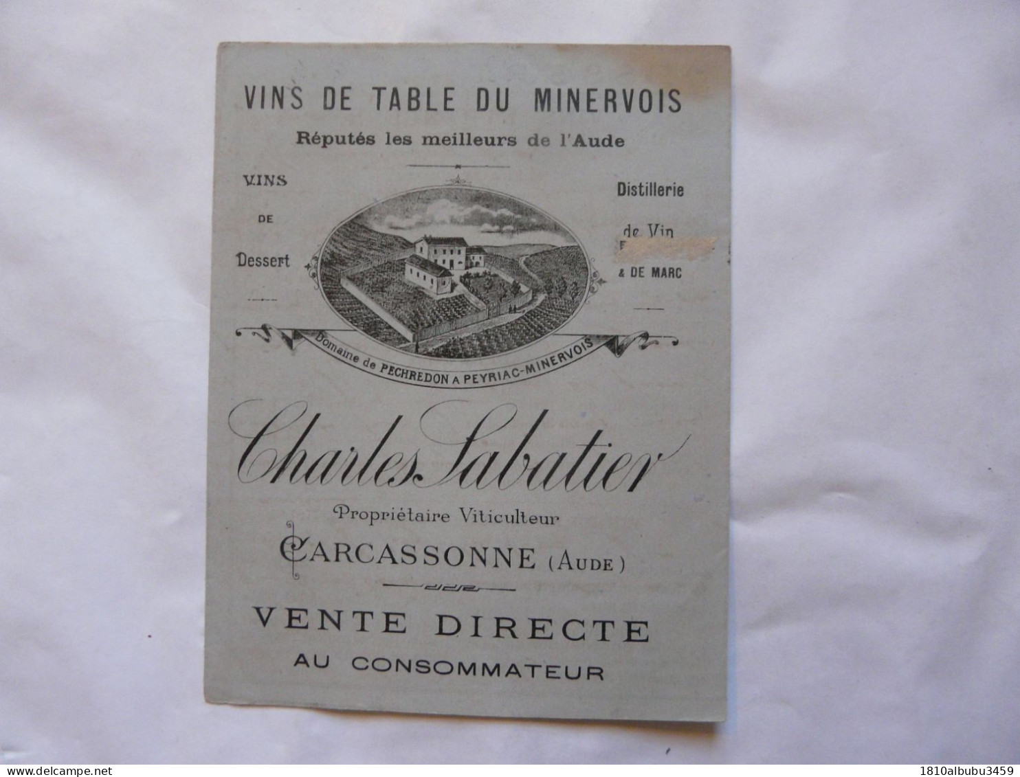 VIEUX PAPIERS - PUBLICITE : VINS DE TABLE DU MINERVOIS - Charles SABATIER - Carcassonne - Advertising